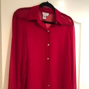 Pure silk red blouse with pearl buttons NWT